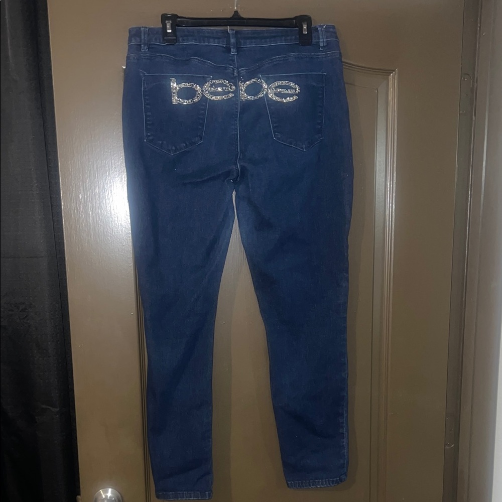 bebe Dark Blue Jeans with Rhinestone Logo